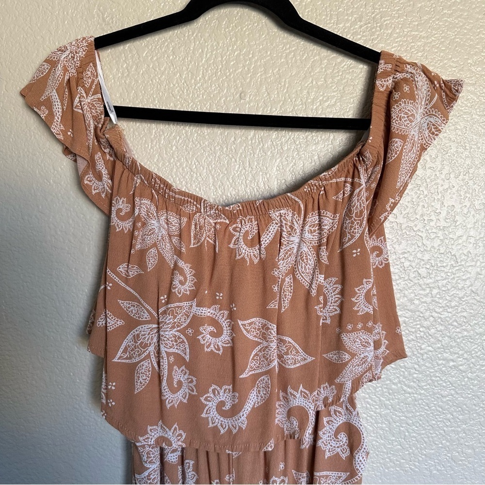 MINKPINK Off Shoulder Floral Peach Jumpsuit Size S - Picture 4 of 16
